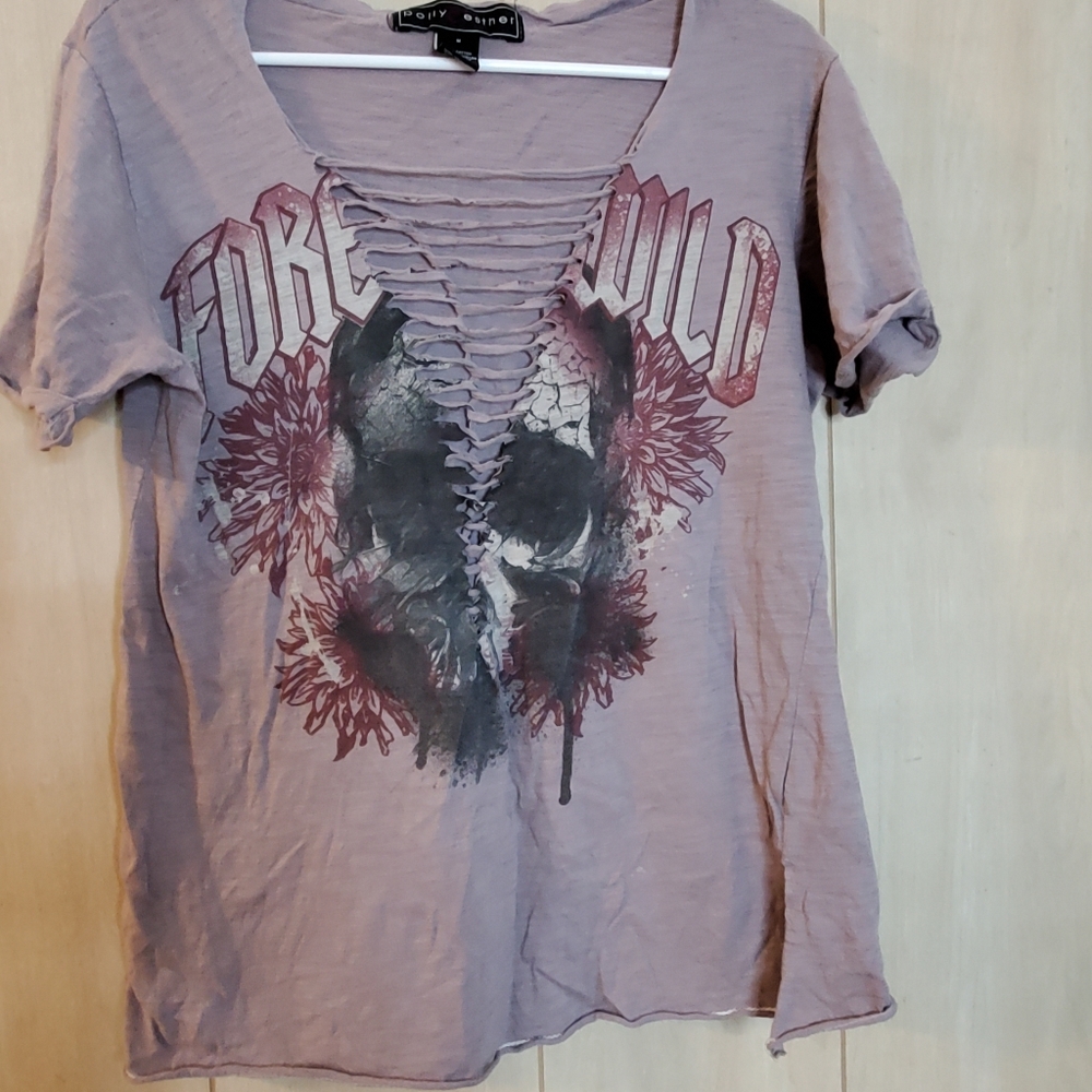 Polly & Esther Skull Face Ripped Up Shirt